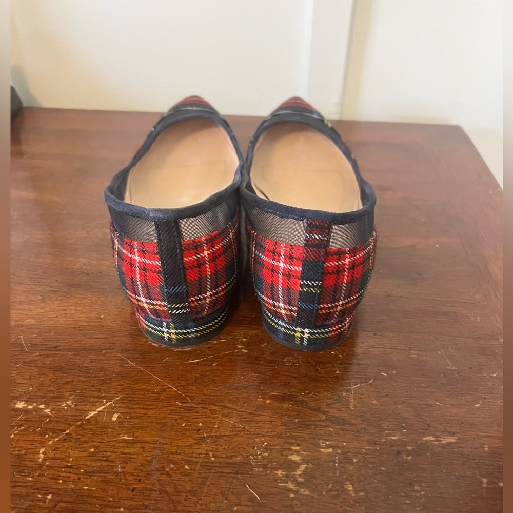 J. Crew Women's Red Plaid Pointed Toe Flats with Mesh Trim size 10.5 - Picture 5 of 9